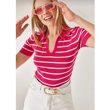 Damga Collection Kadın Polo Yaka Kısa Kol Triko Bluz