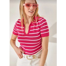 Damga Collection Kadın Polo Yaka Kısa Kol Triko Bluz