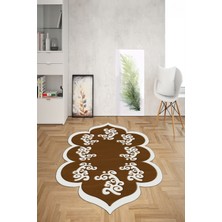 Napoli Home Dijital Baskılı Kaymaz Taban Yıkanabilir Lazer Kesim Yolluk Mutfak Salon Halısı, N-Lazer-01-Kahve,