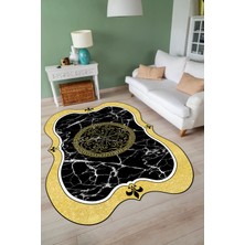 Napoli Home Dijital Baskılı Kaymaz Taban Yıkanabilir Lazer Kesim Yolluk Mutfak Salon Halısı, N-Lazer-12-Gold,
