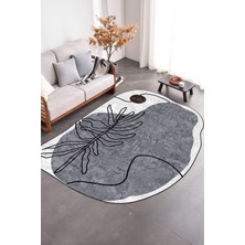 Napoli Home Dijital Baskılı Kaymaz Taban Yıkanabilir Lazer Kesim Yolluk Mutfak Salon Halısı, N-Lazer-17-Gri,