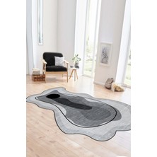 Napoli Home Dijital Baskılı Kaymaz Taban Yıkanabilir Lazer Kesim Yolluk Mutfak Salon Halısı, N-Lazer-21-Gri,