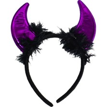 Kidspartim Halloween Taç Şeytan Saten Boynuz Tüllü Mor