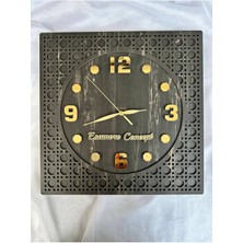 Esamore Concept Rattan Desen 40*40 cm Kişiselleştirilebilir Kare Gold Rakamlı Duvar Saati- Ahşap Duvar Saati