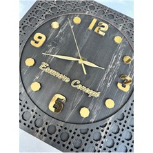 Esamore Concept Rattan Desen 40*40 cm Kişiselleştirilebilir Kare Gold Rakamlı Duvar Saati- Ahşap Duvar Saati