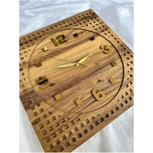 Esamore Concept Kare Desen Gold Rakamlı 40*40 cm Kare Duvar Saati - Ahşap Duvar Saati - Modern Duvar Saati