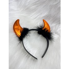 Kidspartim Halloween Taç Şeytan Saten Boynuz Tüllü Turuncu