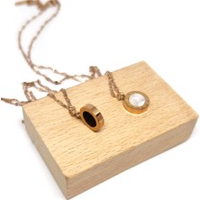 Mila Takı Çift Taraflı Siyah Beyaz Rose Altın Kolye (1 Adet)