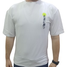 İrem Çocuk Giyim Erkek Çocuk Önü Arkası Japonca Yazı Ejderha Desenli Oversize Beyaz Renk Tişört