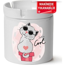 Çakılap Sevimli Kedi Baskılı Porselen At-Söndür Küllük (Kl-Hyvn-Kedi)