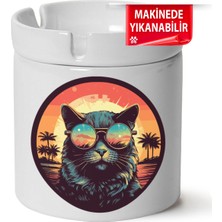 Çakılap Sevimli Kedi Baskılı Porselen At-Söndür Küllük (Kl-Hyvn-Kedi)