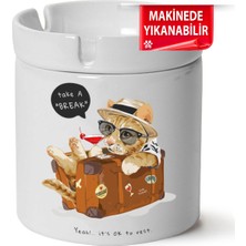 Çakılap Sevimli Kedi Baskılı Porselen At-Söndür Küllük (Kl-Hyvn-Kedi)