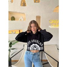 Modalizm Kapüşonlu Crop Şardonlu Kadın Sweatshirt