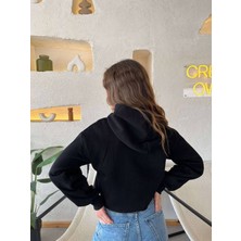 Modalizm Kapüşonlu Crop Şardonlu Kadın Sweatshirt