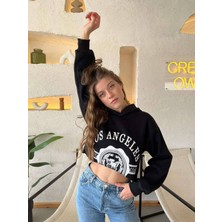 Modalizm Kapüşonlu Crop Şardonlu Kadın Sweatshirt