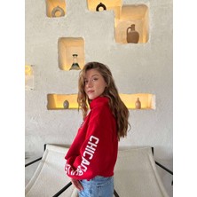 Modalizm Kapüşonlu Crop Şardonlu Kadın Sweatshirt