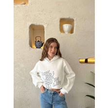 Modalizm Kapüşonlu Crop Şardonlu Kadın Sweatshirt