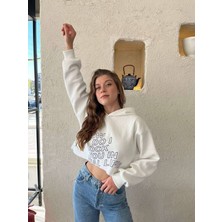 Modalizm Kapüşonlu Crop Şardonlu Kadın Sweatshirt