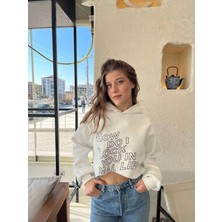 Modalizm Kapüşonlu Crop Şardonlu Kadın Sweatshirt