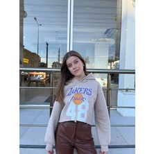 Modalizm Kapüşonlu Crop Şardonlu Kadın Sweatshirt