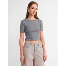 Dilvin 30995 Crop T-Shirt-Antrasit