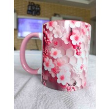 Mugs And Love Pembe Çiçekler 3D Baskı Büyük Boy Kupa