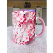 Mugs And Love Pembe Çiçekler 3D Baskı Büyük Boy Kupa