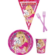 Parti Furyası Barbie 8 Kişilik Kız Doğum Günü 4 Parçalı Mini Set Kız Çocuk Parti Seti Süsleme