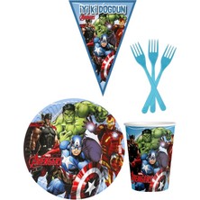 Parti Furyası Avangers 8 Kişilik Erkek Doğum Günü 4 Parçalı Mini Set Erkek Çocuk Parti Seti Süsleme