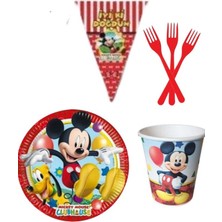 Parti Furyası Mickey Mouse  8 Kişilik Erkek Doğum Günü 4 Parçalı Mini Set Erkek Çocuk Parti Seti Süsleme