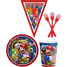 Parti Furyası Super Mario 8 Kişilik Erkek Doğum Günü 4 Parçalı Mini Set Erkek Çocuk Parti Seti Süsleme