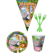 Parti Furyası Safari 8 Kişilik Erkek Doğum Günü 4 Parçalı Mini Set Erkek Çocuk Parti Seti Süsleme