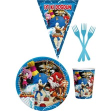 Parti Furyası Sonic Boom 8 Kişilik Erkek Doğum Günü 4 Parçalı Mini Set Erkek Çocuk Parti Seti Süsleme
