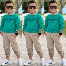 Modavals Gömlek Yaka Sweatshırt ve Gabardin Kargo Pantolon Erkek Çocuk Kombin