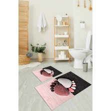 Napoli Home 3D Dijital Baskılı Kaymaz Taban Yıkanabilir Ikili Banyo Takımı Klozet Takımı, N-Klozet-17-Pembe,