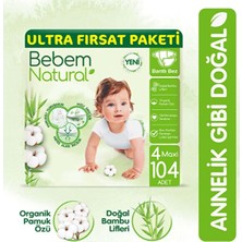 Bebem Natural Ultra Fırsat Paketi 4 Beden Maxi 104  Adet Bebek Bezi