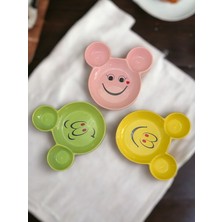 Artistic Quality Eğlenceli, Gülen Yüz Emojili Çocuk Mama, Yemek, Kahvaltı ve Pasta Tabağı 3 Adet Sarı-Yeşil-Pembe