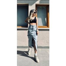 The Bark Kargo Cepli Kadın Jean Etek 70314 Mavi