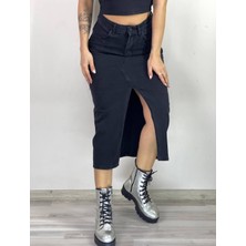 The Bark Kadın Yırtmaçlı Jean Etek 70186 Siyah