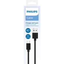 Philips UsbA to Micro 3A 45W Universal Hızlı Şarj ve Data Kablosu 2m Siyah DLC3106U