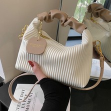 Lebeigo Dokulu Dikey Şerit Çanta 2024 Yeni Niş Tasarım Tek Omuz Crossbody Çanta Yabancı Stil Kadınlar Için Çok Yönlü Çanta (Yurt Dışından)