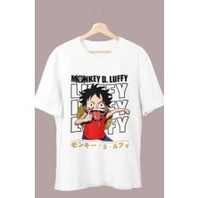 Fuddy Moda Oversize Version 5 Monkey D. Luffy Baskılı T-Shirt, Unisex Anime Baskılı Tişört