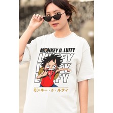 Fuddy Moda Oversize Version 5 Monkey D. Luffy Baskılı T-Shirt, Unisex Anime Baskılı Tişört