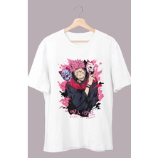 Fuddy Moda Oversize Jjk Sukuna King Of Curses Baskılı T-Shirt, Unisex Anime Baskılı Tişört