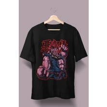 Fuddy Moda Oversize Street Fighter Akuma Kanji Baskılı T-Shirt, Unisex Anime Baskılı Tişört