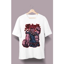 Fuddy Moda Oversize Street Fighter Akuma Kanji Baskılı T-Shirt, Unisex Anime Baskılı Tişört
