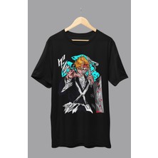 Fuddy Moda Oversize Bleach Ichigo Kurosaki V2 Baskılı T-Shirt, Unisex Anime Baskılı Tişört