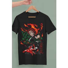Fuddy Moda Oversize Demon Slayer Kamado Tanjiro 2 Baskılı T-Shirt, Unisex Anime Baskılı Tişört