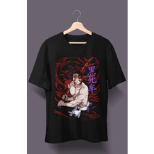 Fuddy Moda Oversize Demon Slayer Kokushibo Karakteri Tişört, Unisex Anime Baskılı T-Shirt