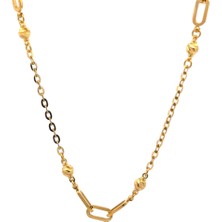 Altınöz Mücevherat Farklı Zincirler Geçişli Dorika Top Detaylı Uzun Model Şık Sarı Altın Kolye